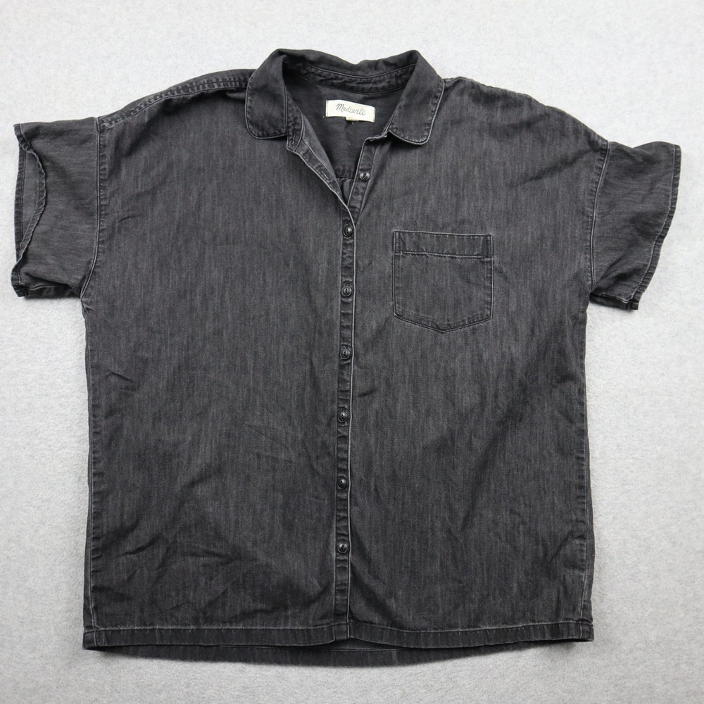 Madewell Shirt Womens Small Boxy Short Sleeve Button Up Faded Black Denim Top